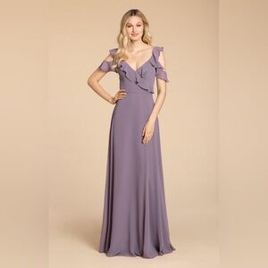 Hayley Paige Dusty Rose 5959 Chiffon Maxi Wedding Guest Dress - size 18 - NWT